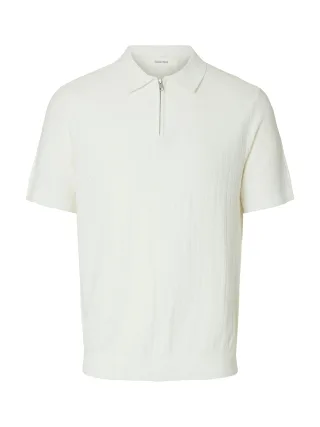 SELECTED MEN - SLMCRAN SS KNIT STRUCTURE ZIP POLO NOOS Egret - Gr. - XL