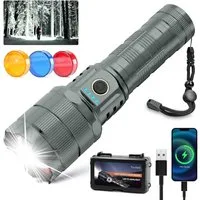 LA CUTE LED Taschenlampe LED Taschenlampe 900000 Lumen – Extrem Hell, USB-C Powerbank, Outdoor (Komplett-Set für Outdoor, Camping, Notfälle, Powerbank, LED Taschenlampe Set mit Akku, USB-C Kabel, Schlaufe), Extrem hell 900000 Lumen, mit USB-C und Pow