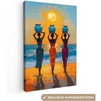 OneMillionCanvasses® Leinwandbild Frauen - Strand - Sonnenuntergang, Fotodruck (1 St), Leinwand Canvas Wandbild, Wanddekoration 20x30 cm