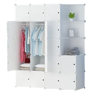 Modularer, Weiß, Kunststoff, 147x183x47 cm, Schlafzimmer, Kleiderschränke, Drehtürenschränke