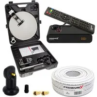 PremiumX Camping SAT Anlage HD TV Receiver Single LNB Kabel F-Stecker Koffer SAT-Antenne