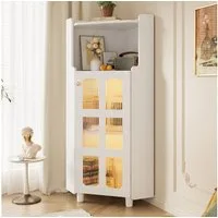 Flieks Eckschrank mit LED-Beleuchtung und Glastüren (1-St., B63,5x45x45xH124 cm) Mehrzweckschrank Hochschrank Badkommode Eckregal Weiß