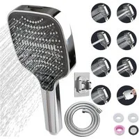 HEYHIPPO Regenduschkopf Silber Duschkopf Set mit 1,5m Schlauch und Halter, 8 Strahlarten, (Anti-Kalk, mehrere Wassermodi, wandmontierter Duschkopf), Handbrause fürs Bad mit Druckfunktion, Silber Chrom, 26,5x12 cm