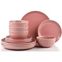 Retsch Arzberg Tafelservice Geschirr-Set, Service HALO BUBBLE GUM (12-tlg), 4 Personen, Steinzeug, Teller Set, Klare Farben und Klare Formen - 12 Teile, für 4 Personen