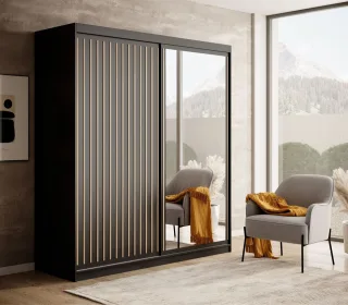 Schiebetürenschrank Schrank FABO in Schwarz matt- Artisan Eiche 180x205x60 cm