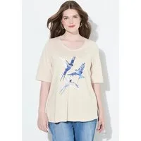 Ulla Popken T-Shirt T-Shirt Schwalben Classic V-Ausschnitt Halbarm