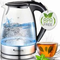 TurboTronic by Z-Line Wasserkocher 2200 W Glas Wasserkocher 1,7l LED Kalkfilter BPA frei Borosilikatglas, 1.7 l, 2200 W, Glaswasserkocher, Wasserkocher elektrisch, 360 Grad, Trockenkochschutz