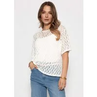 SASSYCLASSY T-Shirt Oversize T-Shirt aus Spitze für Damen Modernes Shirt in transparenter Optik mit Rundhals Weiß Taupe Gelb
