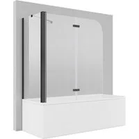 SONNI Badewannenaufsatz NANO Glas, 120x140cm, mit Seitenwand, Faltbar, Schwarz, Einscheibensicherheitsglas mit Nano Beschichtung, für Badezimmer, faltbar