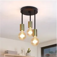 Nettlife Deckenleuchte Gold 3 Flammig Vintage Deckenlampe E27 Schwarz Hängend mit 3 Spots, LED wechselbar, für Esszimmer Küche Flur Wohnzimmer Bar Restaurant