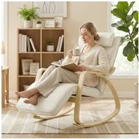 HOMCOM Schaukelstuhl Massagefunktion Heizung Kopfstütze (Lesesessel, 1 St), Schwingsessel für Wohnzimmer, Schlafzimmer, Cremeweiß