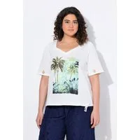 Ulla Popken T-Shirt T-Shirt Tunnelzug Palmen Herzausschnitt Halbarm