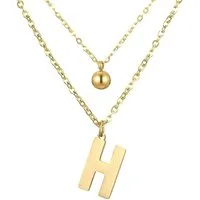 BUNGSA Kette mit Anhänger Doppel-Kette Buchstaben "H" Kugel Anhänger Gold Edelstahl Damen (1-tlg), Halskette Necklace