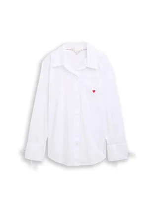 Tom Tailor - Oversize Hemdbluse mit Herz-Stickerei white - Gr. - 42
