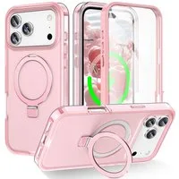 Wigento Handyhülle Für Apple iPhone 17 Pro Skin Feel MagSafe Ring Halter 360 Hülle Rosa, 360 Grad MagSafe Frosted Skin Feel Hülle