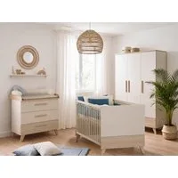 roba® Babyzimmer-Komplettset Sidney - modernes Kinderzimmer in Cashmere & Eiche, (Komplett-Set, 3-tlg., Babybett 70 x 140 cm, Wickelkommode, Kleiderschrank), Griffe & Füße aus Massivholz - Mit hochwertigen Fräsungen im Holz