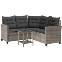 vidaXL Loungesofa Gartensofa in L-Form mit Tisch und Kissen Grau Poly Rattan, 1 Teile