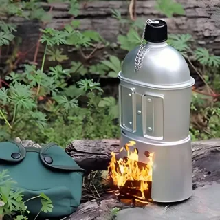 IPRee Aluminum Water Canteen Cup Wood Stove Pouch Set Portable Military Canteen for Outdoor Camping Survival Experience