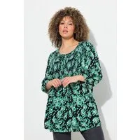Ulla Popken Druckbluse Smokbluse Allover-Druck A-Linie Rundhals