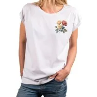 MAKAYA Print-Shirt mit Rosenmotiv Damen Top Rosendruck Aufdruck Rose (Weiß, Schwarz, Blau, Grau, Grün, Hellgrau, Rosa, 34, 36, 38, 40, 42, 44, 46, 48, 50) Baumwolle