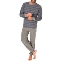 RELAX by Normann Pyjama Herren Frottee Pyjama mit Bündchen Schlafanzug in Streifenoptik