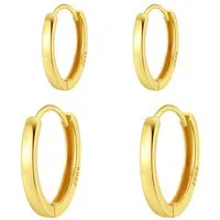 Hey Happiness Creolen-Set Multipack, 925er Silber 18K vergoldet, Stacking 4er Damen Ohrring Set, Klein Mittel Klappcreolen