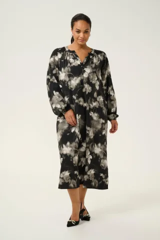 Kleid Loose fit Black/White Flower Print black offwhite