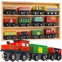 KRUZZEL Spielzeug-Eisenbahn Holzeisenbahn Magnetzug Lokomotive, (Set, 12-tlg., Holzspielzeug), Magnetbahn 3 Lokos 9 Waggons