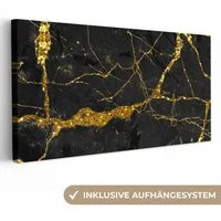 OneMillionCanvasses® Leinwandbild Panorama Marmor - Gold - Schwarz - Marmoroptik - Luxe - Glitzer, Fotodruck (1 St), Wandbild, Deko Schlafzimmer Wohnzimmer Flur 40x20 cm
