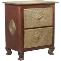 Oriental Galerie Mehrzweckschrank Indische Kommode mit Schubladen Braun/Gold 53 cm Nachttisch, kleine Kommode, Nachtkommode, Beistelltisch