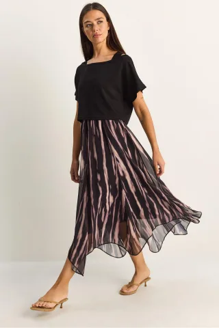 Abstraktes Druck Boote Halsausschnitt Midi Kleid