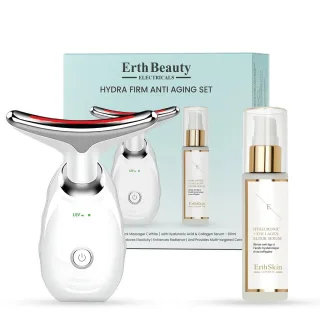 Hydra Firm Anti-Aging Set (ALTER-DEFINIERENDER GESICHTS- UND HALSMASSAGER - weiß mit HA-Serum)