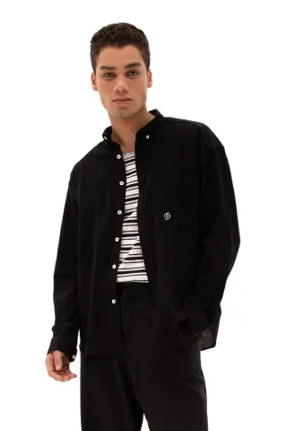 Herren Baumwoll Langarm Button-Down Hemd