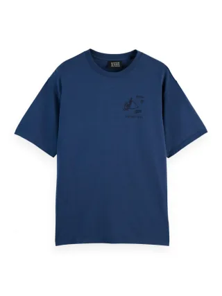 Scotch & Soda - T-shirt mit Front und Rückenprint blau - Gr. - S
