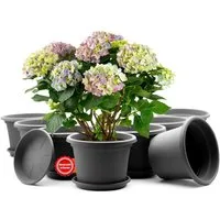 BigDean Blumentopf 8 Stück Pflanzkübel mit Untersetzer rund ø 20 cm Anthrazit (Set, 8 St., Pflanztopf), Zeitloses Design, Mit Untersetzer, Hochwertiges Material, Wetterfest