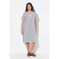 Ulla Popken Jerseykleid Leinenmix-Kleid Streifen Oversized Hemdkragen
