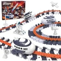 LA CUTE Autorennbahn Weltraum Rennstrecke Spielset 128 Teile mit Space Shuttle & Zubehör, (Weltraum-Spielset mit flexibler Rennbahn, Space Shuttle und Zubehör, 128-tlg., 128-teiliges Weltraum-Rennstreckenset mit flexiblem Track und Shuttle), Flexible