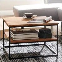 FINEBUY Couchtisch FB67607 quadratisch 60cm Akazie Massivholz Wohnzimmertisch Ablage (60x60x41 cm Akazie Massivholz / Metall, Sofatisch), Wohnzimmertisch Quadratisch, Kaffeetisch Stauraum