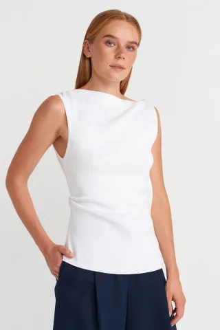 Ärmellose Bootsausschnitt Strickbluse