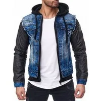 Cipo & Baxx Jeansjacke Herren Regular Fit Bikerjacke Stonewashed BA-C1290 mit Metall Patch am Oberarm