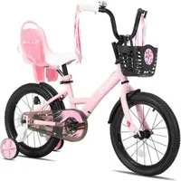 JOYSTAR Kinderfahrrad Mädchenfahrrad 14/16/18/20 Zoll mit Hochkarbonstahlrahmen, mit Puppensitz und Korb,Stützräder, Luftschlangen, Schutzblechen