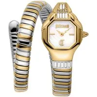 Just Cavalli Time Quarzuhr Signature Snake JC1L326M0055, Armbanduhr,Damenuhr,Edelstahlband,Perlmutt-Zifferblatt,Kristallsteine