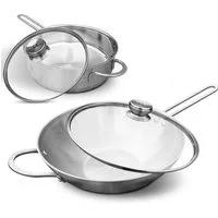 Zwilling Pfannen-Set Wokpfanne 30cm + Schmorpfanne 24cm mit 2x Deckel, Edelstahl, 4tlg., Antihaft, Kratzfest, für alle Herdarten