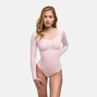 cfab (creamy fabrics) Shaping-Body Bodysuit Sculpting Shapewear Longsleeve mit String-Baby Pink-2XL (1-tlg)