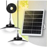 Jibenhome LED Solarleuchte Solar Pendelleuchten Außen 1/2/3/4 Kopf,mit Extra Großes Solarpanel, 5 Beleuchtungsmodi & Fernbedienung, mit 5m Kabel,für Garage, Patio