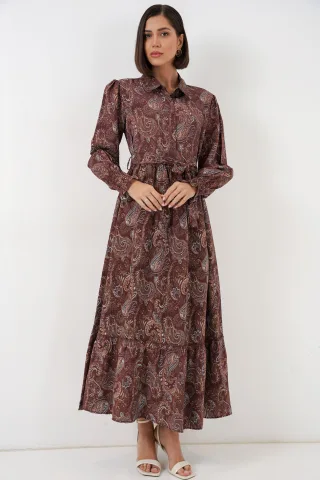 Maxi-Shirtkleid mit Paisley-Muster und Gürtel