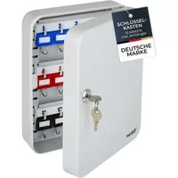 HMF Schlüsselkasten Schlüsselkasten aus Stahl, abschließbarer Schlüsselschrank für Flur (inkl. Schlüsselanhänger), Arbeitszimmer oder Garage, 15 Schlüsselhaken, 25x20x 7,5 cm, Lichtgrau