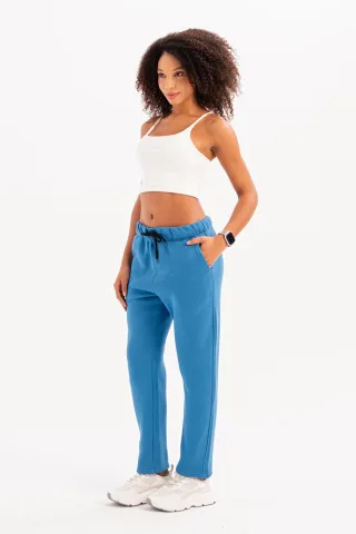 JUSTEVER Relaxed Fit, hochgeschnittene, fleecegefütterte blaue Damen-Trainingshose - Echo