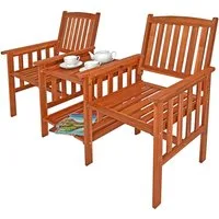 Casaria Bank Tete a Tete, Gartenbank 2-Sitzer Akazienholz inkl. Tisch & Ablage outdoor indoor