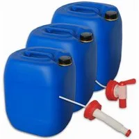 Plasteo Kanister plasteo Set 3 x 30 L Getränke- Wasserkanister mit 1 Hahn + 1 Ausgießer, 3 Kanister + Hahn + Ausgießer